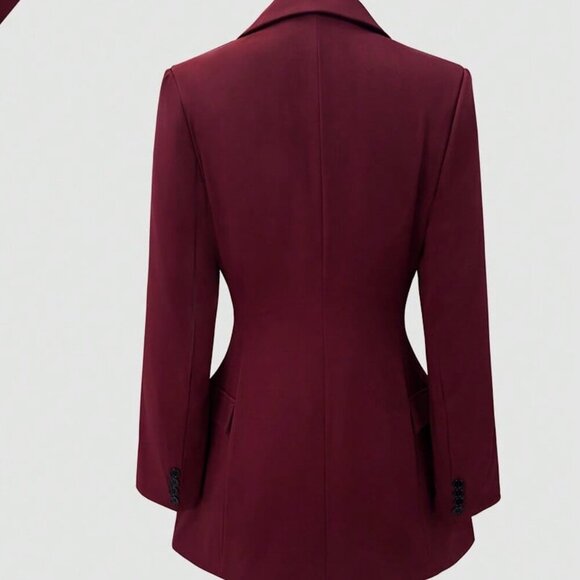 Burgundy Elegant Women's Blazer Jacket - Picture 5 of 8